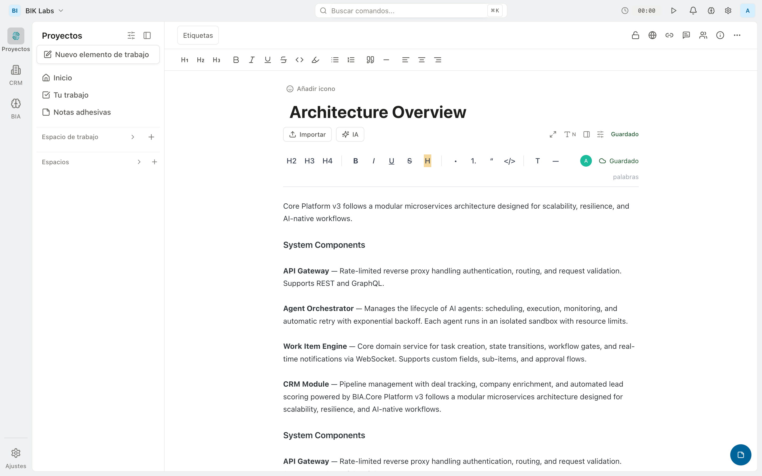 Editor de memoria técnica con Architecture Overview real